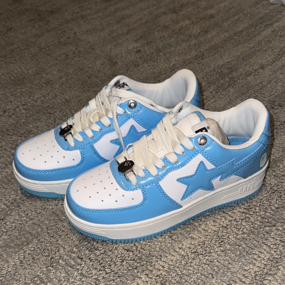 Bape Kids Two-Tone White and Light Blue Star Sneakers
